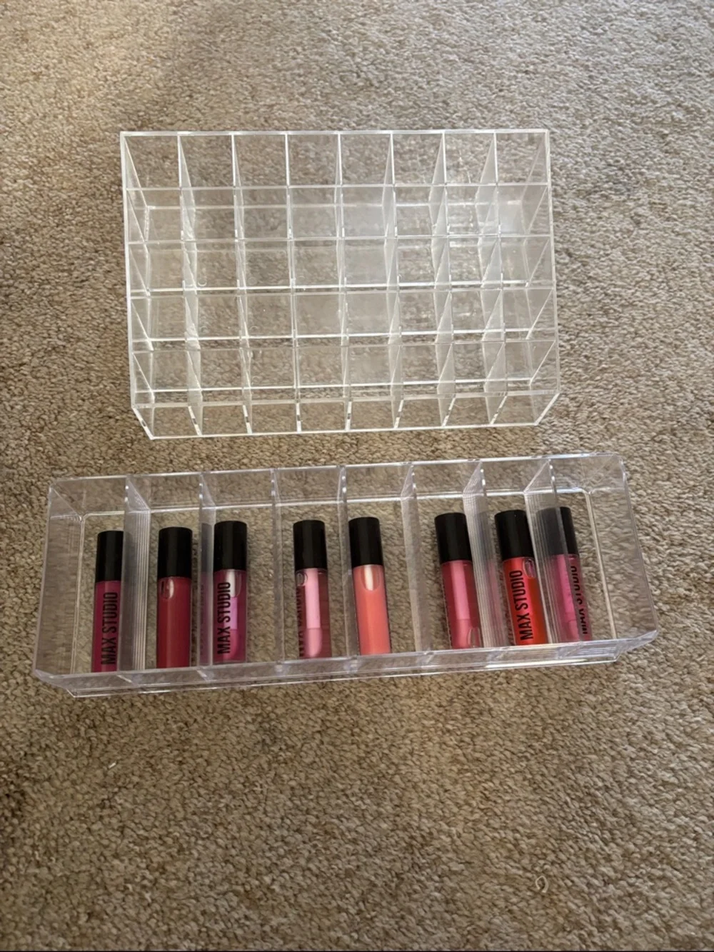 Lipstick storage set of 2 w/ 8 max studio lip glosses